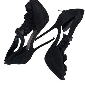 Bakers Black Suede Rose Bud Pumps Formal Shoes